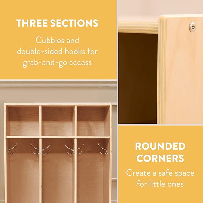 Sleekline 3-Section Toddler-Sized Coat Locker, Kids Furniture, Natural