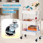AGTEK 3-Tier Rolling Carts with Wheels, Rolling Utility Cart with Iron Frame for Kitchen, Plastic Shelves, Living Room, Office, White