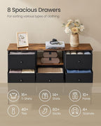 SONGMICS Dresser for Bedroom, Fabric Dresser with Power Outlets and LED Lights, TV Stand for up to 60 Inch TVs, 25 Colors, 11.8 x 47.2 x 31.3 Inches, Ink Black and Rustic Brown ULTS518B01