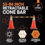 Retractable Barrier for Safety Traffic Cones - 2" OD - Large Yellow and Black Bar Barricade - for Road Construction, Parking, Warning, Temporary Security Divider (1, Yellow & Black, 53" x 84")
