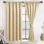 JIUZHEN Blackout Curtains for Bedroom - 60 Inch Extra Wide Thermal Insulated Room Darkening Privacy Soundproof Curtains for Living Room/Dorm Room, Set of 2 Panels, 60 x 84 inches,Light Beige