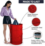 BATTOO Collapsible Laundry Baskets- Foldable Hamper for Laundry Extra Large Pop Up Laundry Hamper 107L with Long Straps Drawstring Clothes Hamper for Bathroom, Campout, Dorm or Travel Red