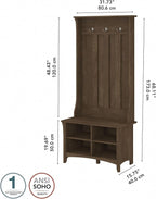 Bush Furniture Salinas Hall Tree with Shoe Storage Bench in Ash Brown, Multi-Purpose Home Organizer, Entryway Solution with Seating and Hooks