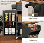 Kitchen Island with Power Outlets & Drop Leaf, Kitchen Cart with Storage, Drawer and Spice Rack, Tower Rack, Island Table, Black and Rustic Brown