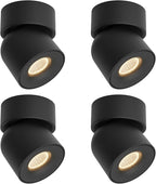 Aisilan 4 Packs LED Dimmable Adjustable Ceiling Spotlight 7W 3000K Aluminum Wired Spotlight Fixtures CRI 97 Surface Mounted Indoor Spot Light for Living Room Hallway Picture Corridor (Black)
