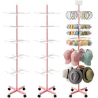 Ripeng 2 Pcs 5‑Tier Retail Display Stand – Rotating Display Rack with Wheels for Jewelry Keychains Socks Hats – Adjustable Movable Shop Spinner for Craft Shows Vendor Events & Stores Accessories, Pink