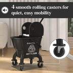 HOMCOM Mop Bucket with Wringer on Wheels for Floor Cleaning, 27.5 Quart Down Press Wringer with Handle and Mop, Black