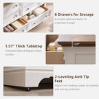 Farmhouse 6 Drawers Dresser for Bedroom, 54" Wide Large Dressers & Chests of Drawers w/Roman Column, Wooden Dresser TV Stand with Large Drawers for Nursery Bedroom Living Room Hallway, Antique White
