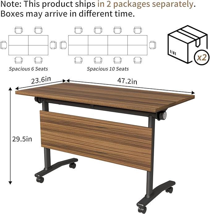 Conference Table, Modern Folding Meeting Tables with Flip Top, Mobile Podcast Table with Four Locking Wheels, Large Training Table for Meeting Room, Office, Classroom (8, A, 47.2in)