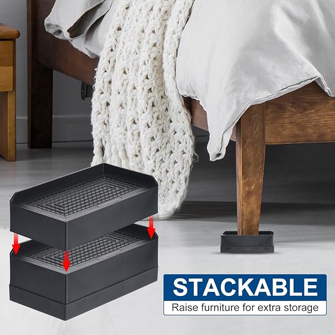 uxcell Furniture Risers 3 Inch, 4Pcs Rectangle Bed Risers Adjustable Couch Lifter for Extender for Bed Desk Sofa Table Lift Support Up to 1300Lbs, Black
