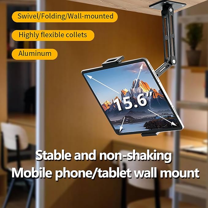 Bimo Tablet Wall Mount Holder for 4.7-15.6 inch, iPad Wall Mount Holder with Arm & Adjustable Rotating Base Compatible with iPad, Tablet Devices