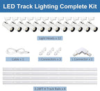Super Brightness 6000K Cool Light Dimmable Brightness 25W 2000lm H Type LED White Track Lighting Kit System with 13 FT Track Rails, Ceiling Spotlight Fixture with Installation Package