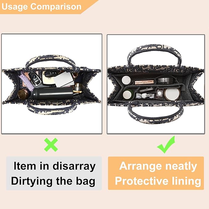 Doxo Purse Organizer Insert for Handbags, Felt Purse Organizer for Purse with 2 Sizes, Tote Bag Insert Compatible with D Large Book Tote Bags & Lv Onthego GM and More (Grey-With Cover)