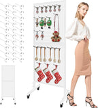 Royxen Metal Pegboard 2 x 5 Feet with 30 Hooks, Peg Board Display Stand with Wheels, Standing Pegboard Display, White
