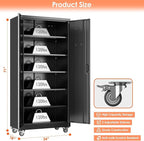 Garage Storage Cabinet with Wheels & Pegboard, Lockable Metal Storage Cabinet with Doors and 5 Adjustable Shelves for Garage Workshop Home, Assembly Required, Black, 71" H×34" W×18" D