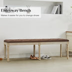 LOULENS 57.7" Linen Fabric End of Bed Bench, French Upholstered Button Tufted Bench for Bedroom End of Bed, Window Seat with Carved Wood Legs for Bedroom, Living Room, Entryway, Brown