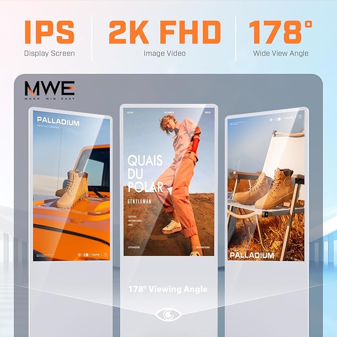 MWE 49 Inch Indoor Floor Standing Digital Signage Advertising Display Kiosk LCD Screen Commercial Totem Android System Vertical Poster with Auto Media Player-White