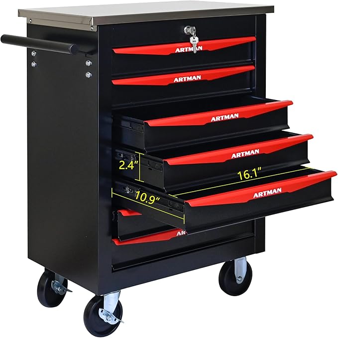 7 Drawer Rolling Tool Chest with Locker, 22.2" D Metal Movable Lockable Tool Cart Box Multi-Functional Hardware Storage Cabinet Box for Warehouse Basement Home Pantry Garage
