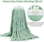 Matthew Cleaning Screw-on Heavy Duty Cotton Wet Mop Replacement Heads(Green, Large,6 Pack) with 2 Pack Microfiber Cloth for Residential & Commercial Floor Cleaning Use- Fit Standard American Screw