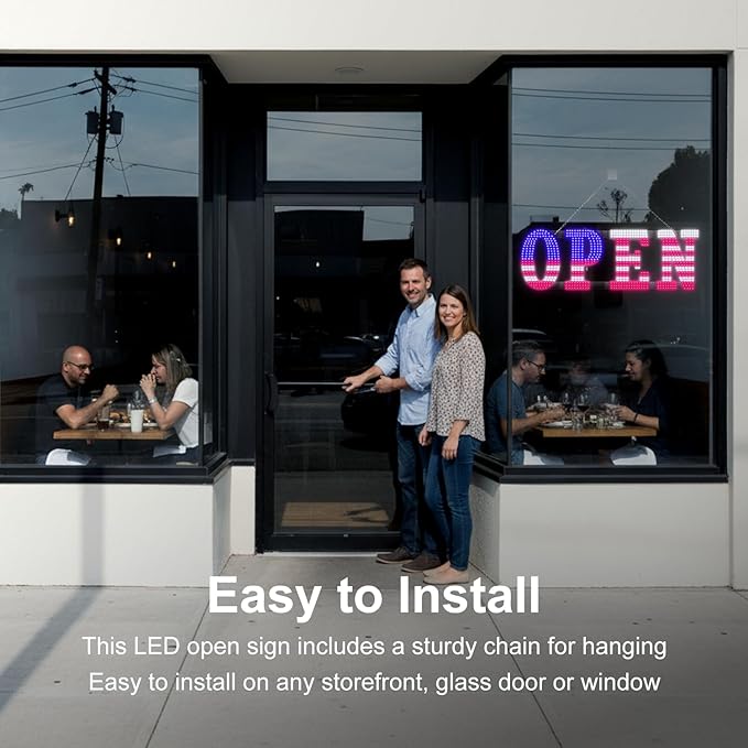 30" x 10" American Flag LED OPEN Sign with Remote Control, Dimmable Brightness, Flash Modes & Speed, Easy Hang Plug-in Storefront Window Sign for Shop, Bar, Salon