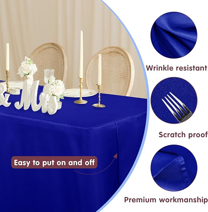 HolidayIdeas Fitted Royal Blue Table Covers - 96 x 30 Inch - 4 Pack Rectangle 8ft Tablecloths, Polyester Fabric Table Cloth for Parties, Trade Show, Farmers Market