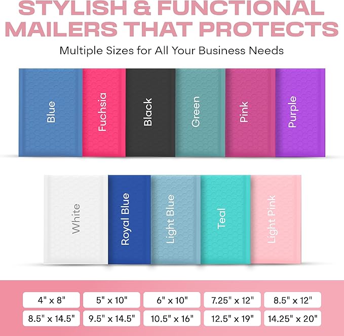 Light Pink Large Poly Bubble Mailers 9.5x14.5 inch #4 | Self Seal Padded Envelopes Cushioned Bubble Mailer | Usable Size 9.5x13.5 | WaterProof | Lightweight mailing Shipping Bags | 200 Pack Bulk