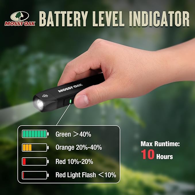 Mossy Oak Rechargeable Flat Flashlight, 1200LM Pocket Work Light with Red Light Beam, Magnetic Base & Clip, Slim 5-Mode LED Flashlight for EDC, Outdoor & Home Use - Idea Christmas Gift for Men