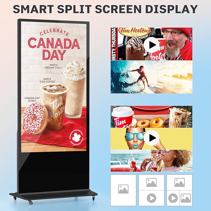 HLEC 43'' Indoor Floor-Standing Digital Signage Interactive Display, 4K Touchscreen Advertising Display LCD Kiosk, Commercial Android Smart System, CMS Software, HDMI/USB Input＆Out/WiFi(4+64G)