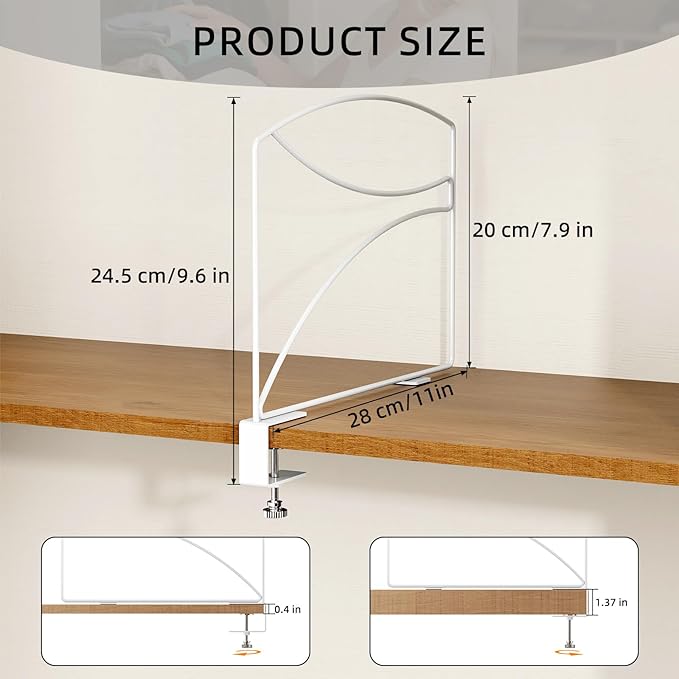 2-Piece Wire Shelf Dividers for Closet Organization, Upgraded C-Clips Adjustable Metal Shelf Dividers Suitable For Bedrooms & Kitchens, Storage Helper for Handbag Sweater Shirt Ankle Boots, White