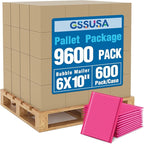 GSSUSA Pink Bubble Mailers 6x10 Small Padded Envelopes 9600 Pack,1 Pallet,Strong Adhesion Shipping Mailer Self-Seal Bubble Envelopes for Small Business