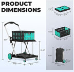 Collapsible Shopping Cart with Wheels, 6-in-1 200LBS Capacity Grocery Cart on Wheels with 1 Storage Crate, Folding Utility Cart for Shopping, Travel, Supermarket, Office, Teal