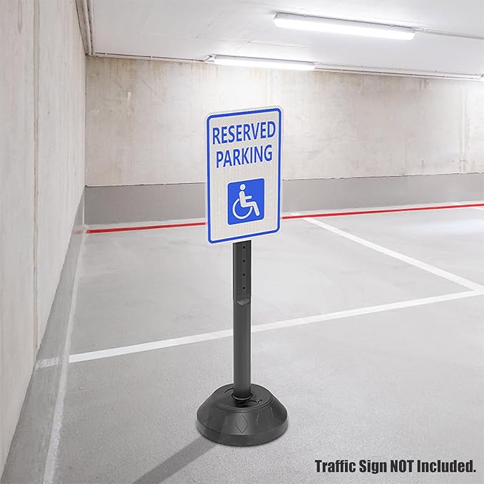 6 Pack Durable Sign Post and Water-Filled Base Set Kit - 13" DIA Stand with 41" Post - Bolts & Nuts for Hanging Signs, Portable Warning Sign Holder for Public Parking / Commercial / Recreational Use