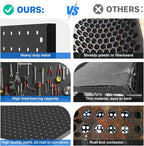 Peg Board, 4 Pack Metal Pegboard Panels Black Pegboards Wall Organizer with Frame Large Heavy Duty Peg Board with Hooks for Walls Home, Garage Tool Storage, Office, Craft Room, Kitchen 24”×16”