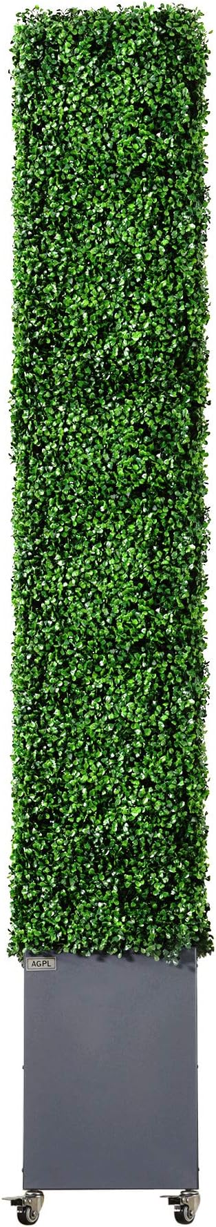 AGPL Artificial Hedge Wall with Dark Gray Color Stainless Steel Planter Box and Caster. Moveable Privacy Decorative Wall 48" W x12“D x 82“H …