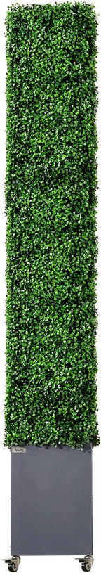AGPL Artificial Hedge Wall with Dark Gray Color Stainless Steel Planter Box and Caster. Moveable Privacy Decorative Wall 48" W x12“D x 82“H …