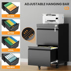 2 Drawer File Cabinet with Lock, Rolling File Cabinets for Home Office, Small Metal Filing Cabinet Office Drawers Under Desk for Letters/Legal/A4 Size, Assembly Required