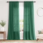 Nanspring Dark Green Linen Curtains 96 Inches Long 2 Panels Set for Living Room Rod Pocket Back Tab Semi Sheer Light Filtering Protect Privacy Emerald Green Curtain for Bedroom Floor Length 52x96