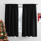 PONY DANCE Black Out Curtains 54 inch Long 2 Panels Set, Thermal Insulated Window Treatments Light Block Short Blackout Drapes Rod Pocket for Bedroom, W 52 x L 54 inches, Black