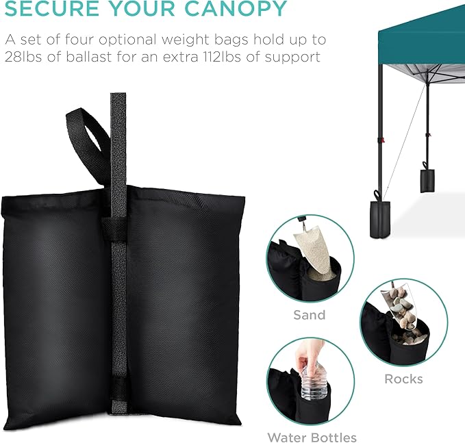 Best Choice Products 10x10ft 1-Person Setup Pop Up Canopy Tent Instant Portable Shelter w/ 1-Button Push, Case, 4 Weight Bags - Cerulean