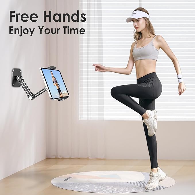 Tablet Wall Mount Holder, Aluminium Extendable iPad Wall Holder, with 360°Rotating Base Adjustable and Foldable for iPad Pro Air Mini, Galaxy Tab, All 4.7-13" Phones and Tablets
