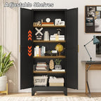 Metal Pantry Cabinet with 2 Doors and Adjustable Shelves - 71" Kitchen Storage Cabinet with Gold Handles - Versatile Storage for Kitchen, Bathroom, Dining Room, Utility Room - Black