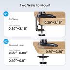 HUANUO Gaming Triple Monitor Stand, Full Motion Articulating Triple Monitor Mount Fit 17 to 32 inch Flat/Curved LCD Computer Screens with Clamp, Grommet Kit, Silver