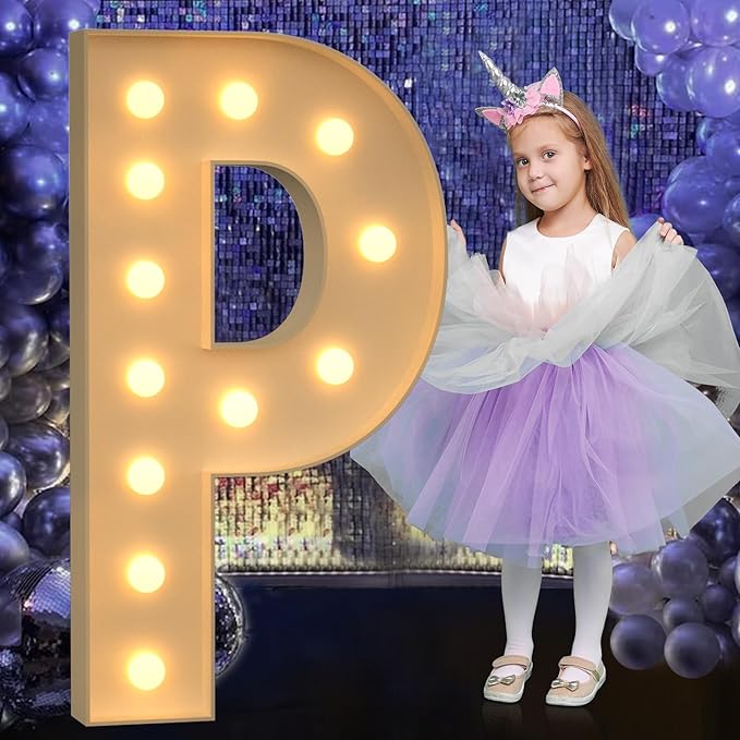 Marquee Letters 4 Feet Tall, 4FT Large Light up Letters P, Big Sign P with Warm White Light for Prom Birthday Wedding Proposal Engagement Graduation Party Backdrop Decorations