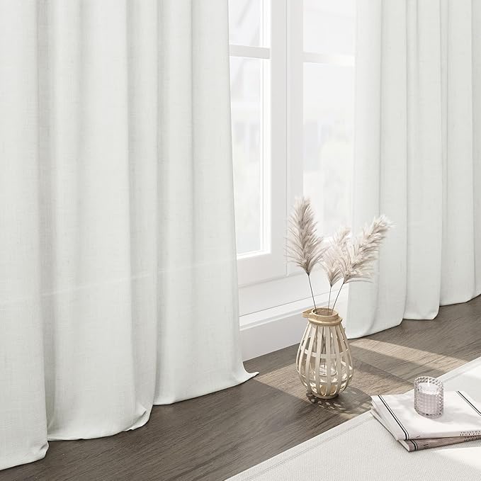Ivory Semi Sheer Curtains 84 Inches Long 2 Panels Back Tab Rod Pocket Linen Textured Pleated Cotton Curtains Modern Bedroom Decor Light Filtering Lightweight Country Drapes for Living Room 40x84