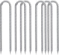 Rebar-Stakes-12-Inch-Galvanized, U Hook Trampoline Stakes 6 Pack Ground Anchors Tent Stakes Heavy Duty for Plants Anti-Rust Landscape Fabric Stakes Artificial Turf