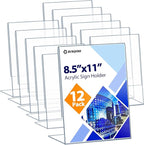 12 Pack Acrylic Sign Holder 8.5 x 11, Clear Desktop Acrylic Display Stands, L Shape Sign Holder, Plastic Flyer Stand for Displaying Posters Picture Flyers Menu