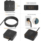 TESSAN Surge Protector Power Strip Black, 5 Ft Flat Plug Extension Cord with 3 USB (1 USB C) 8 Outlets, 900J Surge Protection, 3 Sided Outlet Extender with Power Switch for Office, Dorm Room