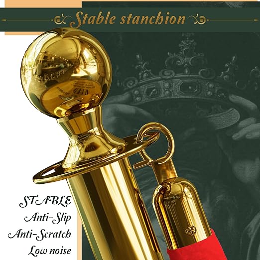 4PCS Gold Stanchions Posts with 3PCS 5 ft Red Velvet Rope, Red Velvet Rope Stanchion Set Crowd Control Barriers, Stanchions and Velvet Ropes Red Carpet Poles for Party Supplies