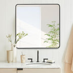30x30 Inch Rectangle Bathroom Mirror with Black Metal Frame, Rounded Corner Rectangular Vanity Mirror for Wall, Modern Large for Bedroom, Living Room, Horizontal or Vertical