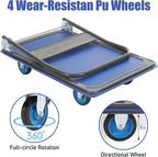 Olympia Tools Foldable Push Cart Dolly - 600 Lb. Capacity Heavy Duty Platform Truck with 360° Swivel Wheels - Blue